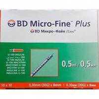 Шприц BD Micro-Fine plus инсулин. 0,5мл U-100  0,33х12,7мм - 29G №, шт(неделимая упаковка 10 шт)
